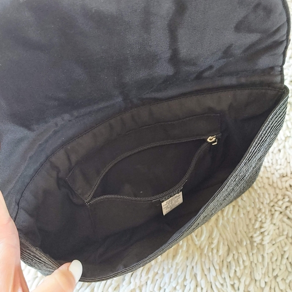 Caterina Bertini black & leopard print straw clutch purse - Picture 4 of 9